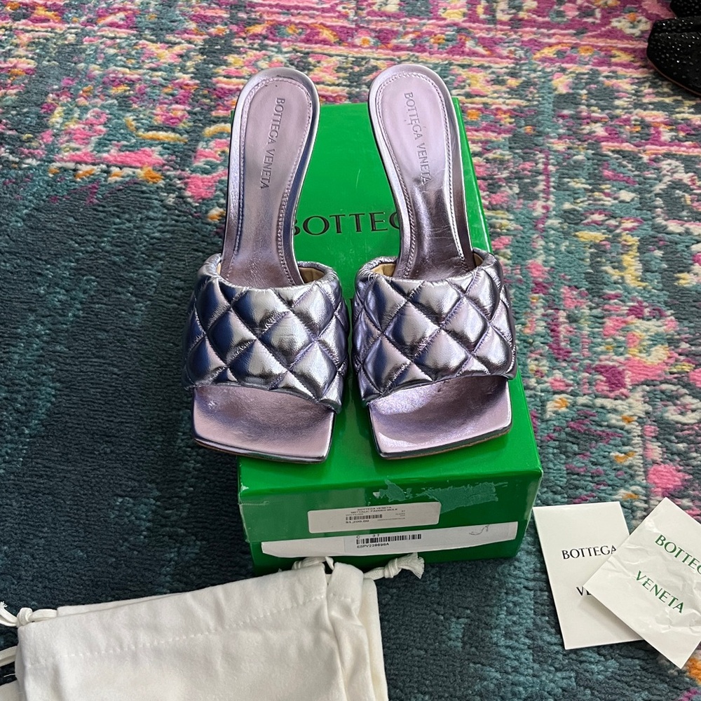 Bottega Veneta Metallic Purple Quilted Sandals